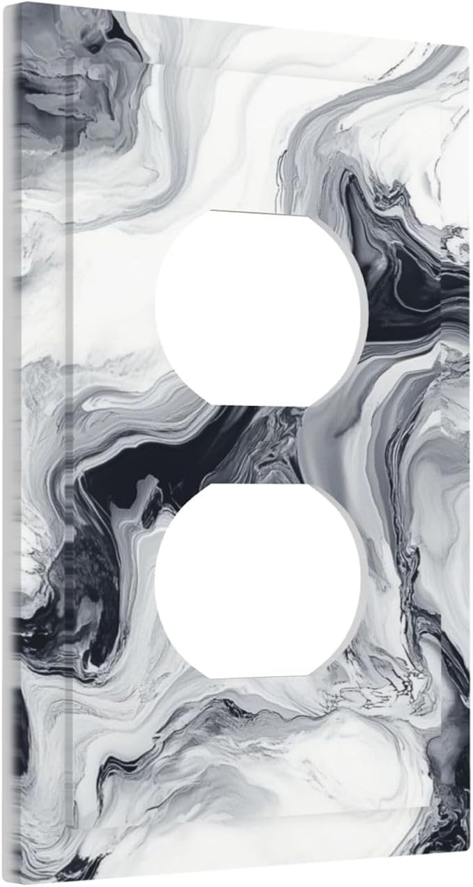 Abstract Marble Ink Texture Grey Marble Print Outlet Covers 1 Gang Duplex Light Switch Cover Decorative Switch Plates Electrical Receptacle Faceplate Wall Plate for Bathroom Kitchen Decor