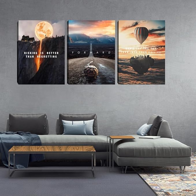 3 Pieces Motivational Canvas Wall Art Office Wall Decor Entrepreneur Quotes Inspiring Framed Poster Inspirational Quotes for Art Decoration Ready to Hang for Office Work Place Bedroom(48''Wx 24''H)