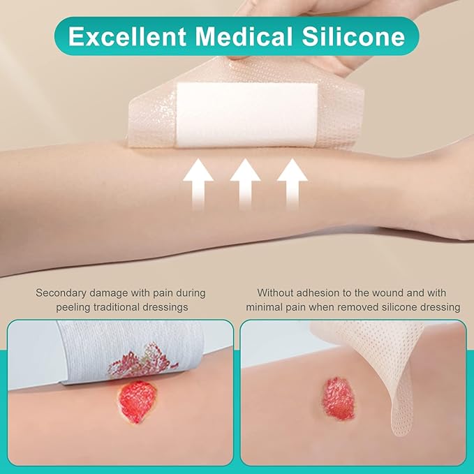 Dimora Silicone Foam Dressing with Border Adhesive 6"x6" Waterproof Wound Dressing Bandage for Wound Care 5 Pack…