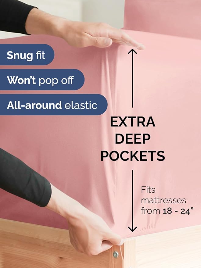 Extra Deep King Sheet Set - 6 Piece Breathable & Cooling Sheets - Hotel Luxury Bed Sheets Set - Easy & Secure Fit - Soft, Wrinkle Free & Comfy Sheets Set - Baby Pink Sheet Set with Extra Deep Pockets