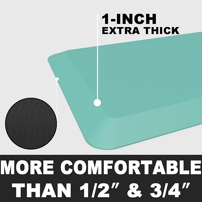 1" Extra Thick Anti Fatigue Floor Mat 40" L x 20" W,Kitchen Mat, Standing Desk Mat,140D Advanced PU Foam Ergonomic Comfort at Home, Office, Garage, Sink (Teal)