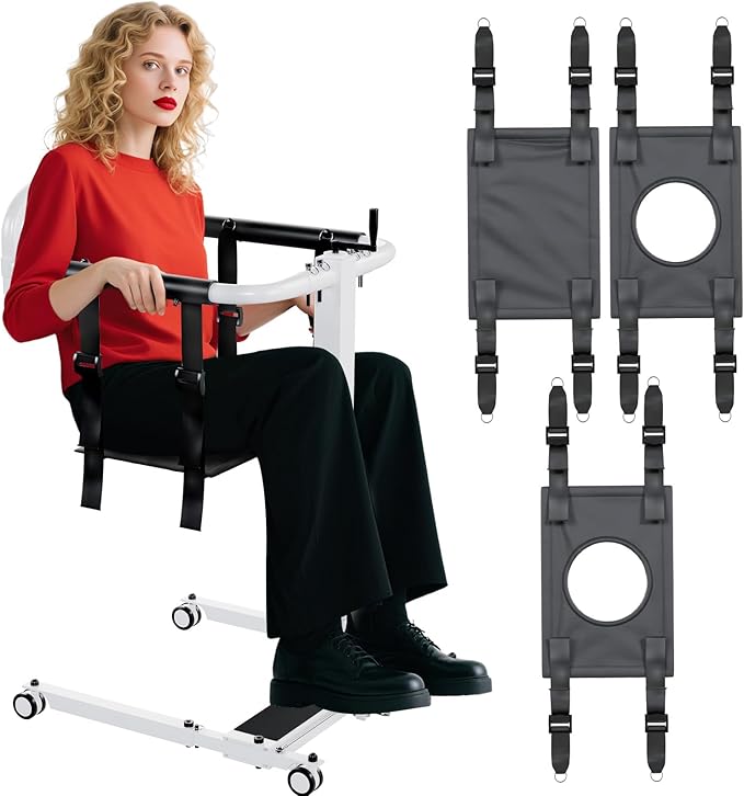 Portable Patient Lift Chair, Transfer Chair for Elderly & Disabled, Folding Wheelchair Lift for Home, Bathroom & Car Transfers, 3 Seat Cushions Included, 287lbs Capacity