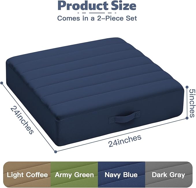 MeMoreCool Square Floor Pillows for Adults Kids, 2 Sets Large Meditation Cushion with 5" Thick Foam and Washable Tufted Cover, 24 Inch Navy Seat Floor Cushions for Sitting and Yoga