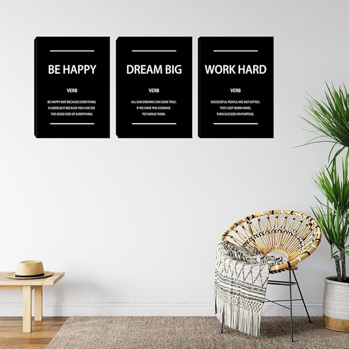 Motivational Office Wall Art Inspirational Canvas Wall Art 3 Pieces Black Office Wall Decor Entrepreneur Quote Saying Wall Picture Paintings Wooden Framed Artwork for Home Gym Workplace 20"x28"x3