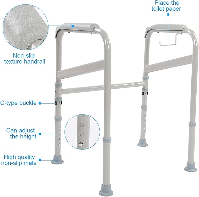 Aramox Toilet Frame for Disabled, Adjustable Height Carbon Steel Toilet Support Frame, Nonslip Safety Handle for Elderly and Disabled Users