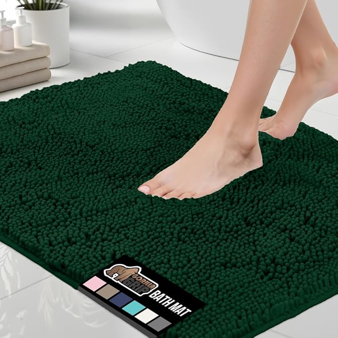 GORILLA GRIP Bath Rug Mat 44x26, Soft Absorbent Chenille, Quick Dry Microfiber Mats, Rubber Backing Washable Shower Floor Rugs, Bathmat Runner, US Designed Bathroom Decor Accessories Hunter Green