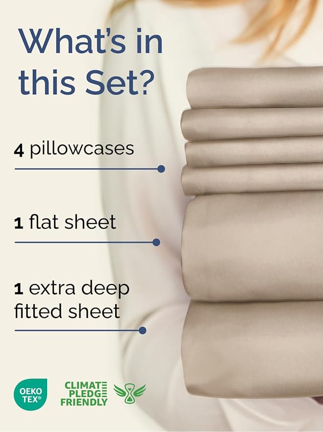 Extra Deep Queen Sheet Set - 6 Piece Breathable and Cooling Sheets - Hotel Luxury Bed Sheets Set - Easy & Secure Fit - Soft, Wrinkle Free and Comfy Sheets Set - Wheat Sheet Set with Extra Deep Pockets