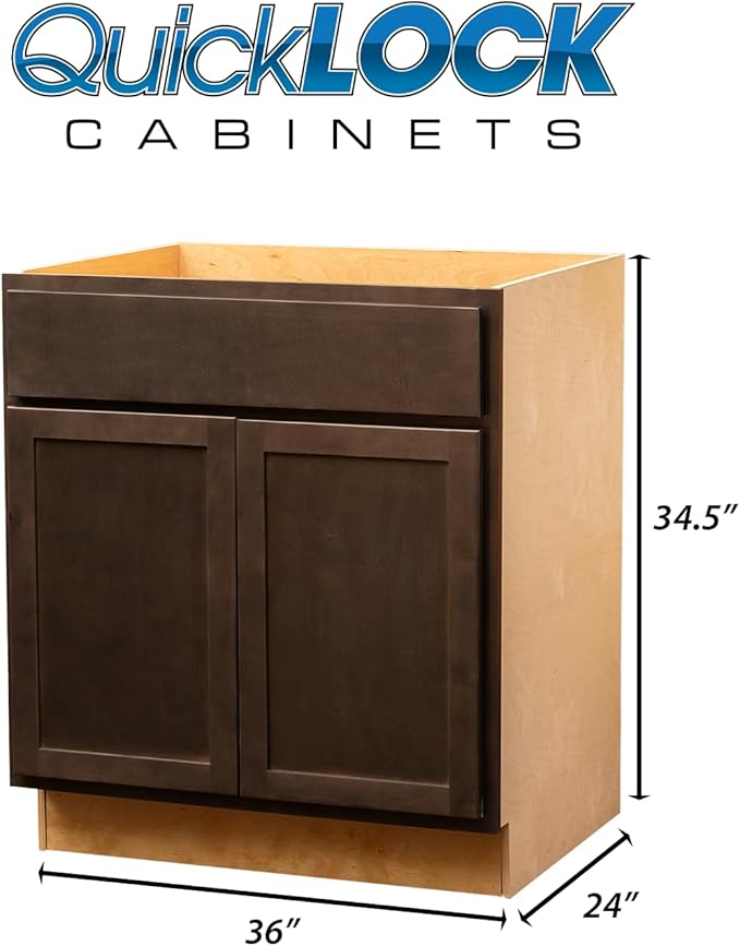 Quicklock RTA (Ready-to-Assemble) | Base Kitchen Cabinets - Shaker Style | Made in America (Espresso Stain, 36" Wx34.5 Hx24 D Sink Base)