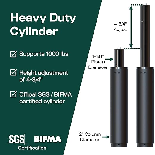 Office Chair Cylinder Replacement with Removal Tool (As Seen On PBS) - Heavy Duty Pneumatic Gas Lift Piston for Desk Chairs and Gaming Chairs - Universal Fit