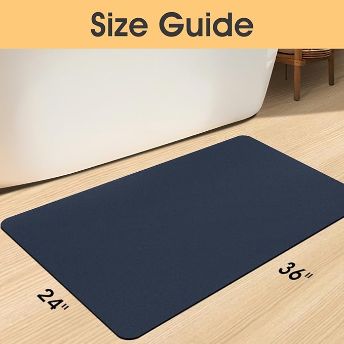 ACCUMTEK Ultra Thin Bath Mat, Upgrade Backing Non Slip Thin Bath Mats Fit Under Door, Quick Dry Ultra Absorbent Bathroom Rugs, Machine Washable Bath Rugs for Bathroom, Bathtub, Dark Blue/Solid/32 x20