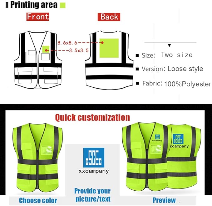 YOWESHOP High Visibility Safety Vest Custom Your Logo Protective Workwear 5 Pockets With Reflective Strips Outdoor Work Vest (Neon Yellow (2XL))