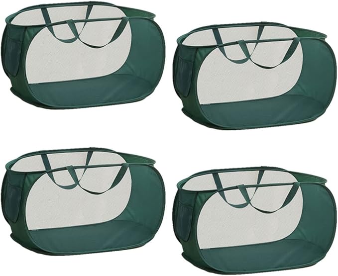 4 Piece Popup Mesh Laundry Basket Durable Handles Collapsible Laundry Baskets Folding Clothes Pastic Hamper for Laundry Room College Dorm (Green)