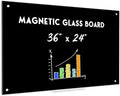 Black Dry Erase Board, 36" x 24" Magnetic Glass Whiteboard for Wall, Black Glass White Board with 1 Marker Tray and 3 Magnets for Office, Home, Classroom