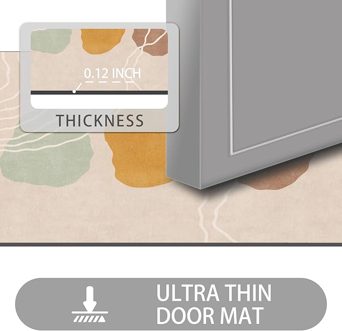 Ultra Thin Door Mat Indoor Entrance, 1/10 in Thin Door Mats for Inside Entry, Non-Slip Rubber Backing Washable Doormat, Fade Resistant, Absorbent, Low Profile Dirt Trapper, 30"X17"