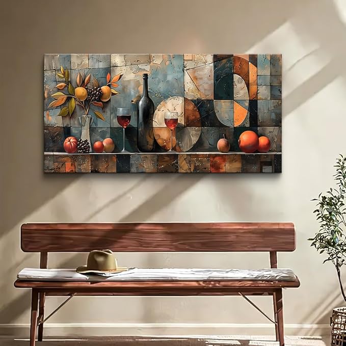 KELIYUAN Large Canvas Wall Art For Kitchen Wall Decor For Living Room Restaurant Pub Decorations Wine Glass Wall Painting Still Life Abstract Pictures Artwork Dining Mural Posters Decor 30"x60"