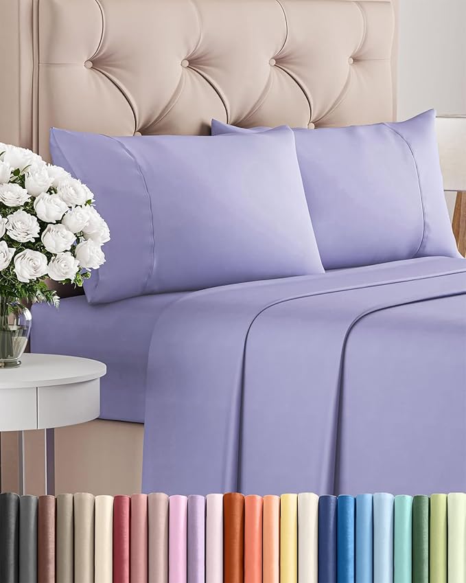 Twin 4 Piece Sheet Set - Cooling & Breathable Bed Sheets - Hotel Luxury Bed Sheets for Women, Men, Kids & Teens - Comfy Bedding w/Deep Pockets & Easy Fit - Soft & Wrinkle Free - Twin Lavender Sheets