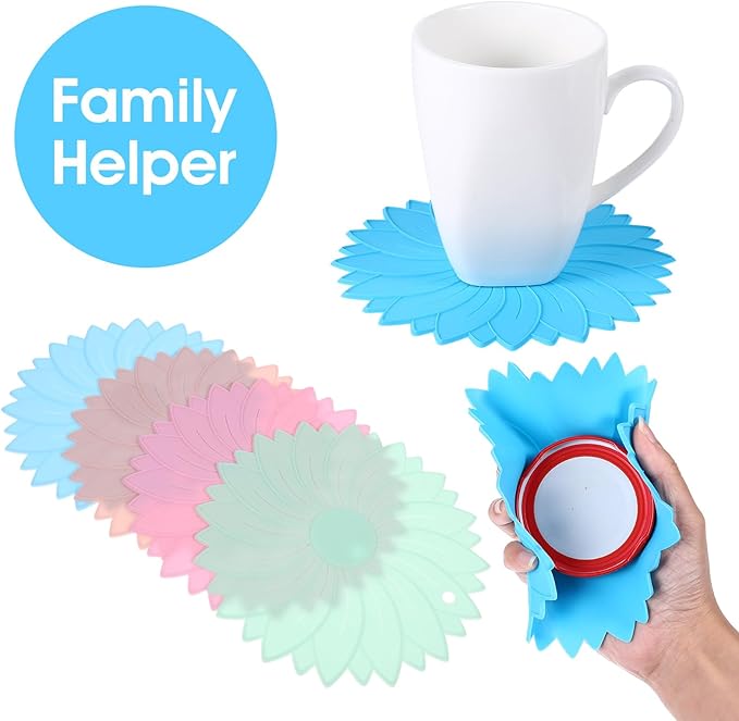 4Pcs Rubber Jar Opener Gripper Pad 6.1inch Non Slip Jar Openers Resistant Coasters Multi Function Botter Opener Tool for Weak Arthritis Hands Seniors Easy Opening(Macaron Colors)