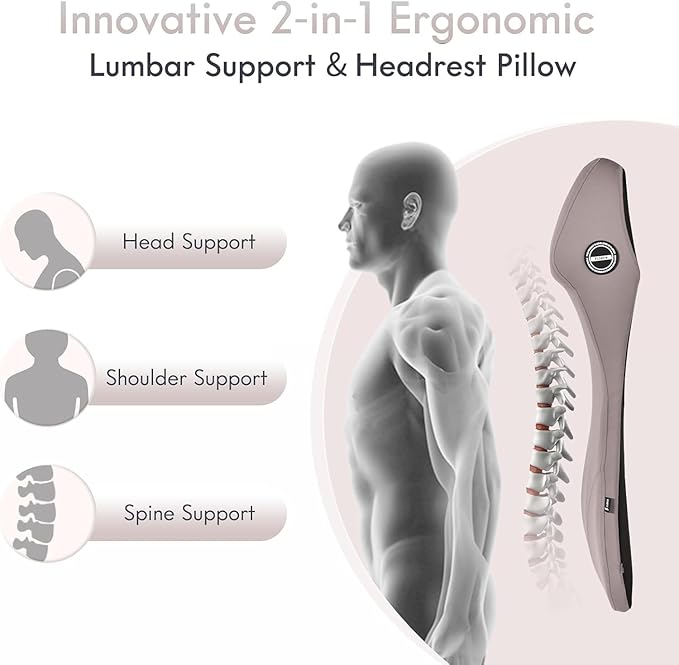 FLORICH Car Seat Cushion with Neck Pillow Lumbar Support Kit Memory Foam Seat Cushion for Car Ergonomic Back Support Headrest for Driving Car Seat Pillow Back Sciatica Tailbone Pain Relief, Gray