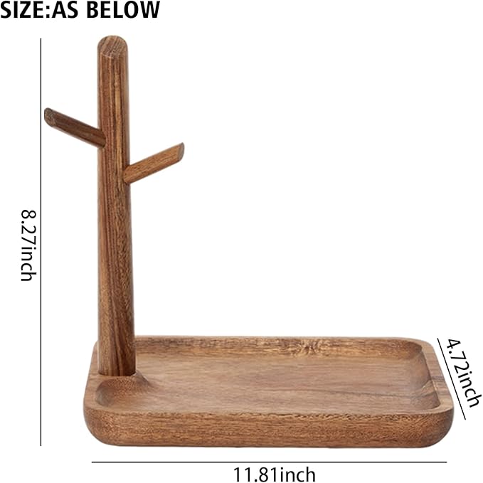 Wooden Key Holder with Tray, Multifunctional Key Chain Display Stand & Key Tray for Entryway Table, Rustic Home Organizer