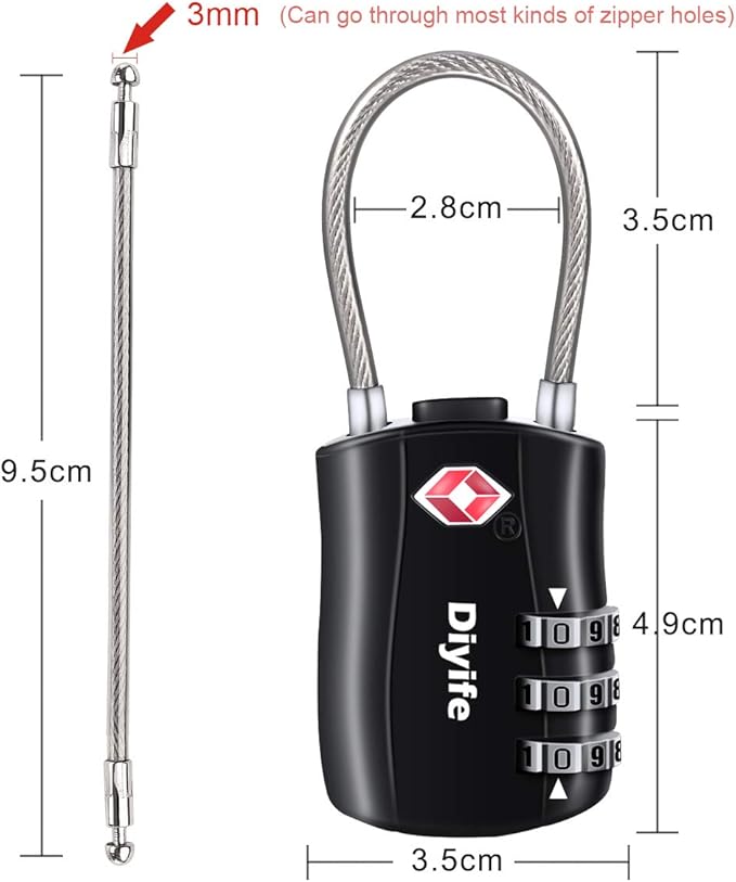 TSA Luggage Locks, [ Zinc Alloy Version][2 Pcs] Diyife TSA Approved Luggage Lock 3-Digit Re-settable Combination Lock, Code Lock for Travel Suitcase Luggage Bag Lockers (Black)