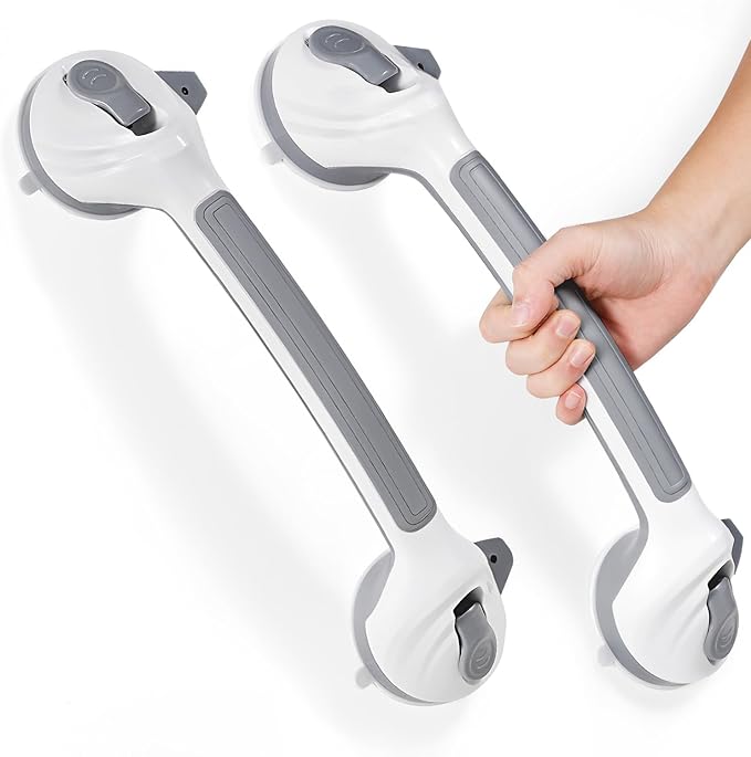 Grab Bars for Bathtubs and Showers, 16.5 Inch Handicap Shower Handle Safety with Indicators, Suction Cup Grab Bar for Shower Chair Stool, Seniors, Elderly (2 Pack)