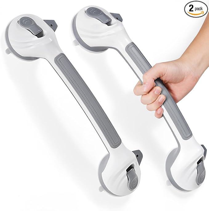 Grab Bars for Bathtubs and Showers, 16.5 Inch Handicap Shower Handle Safety with Indicators, Suction Cup Grab Bar for Shower Chair Stool, Seniors, Elderly (2 Pack)