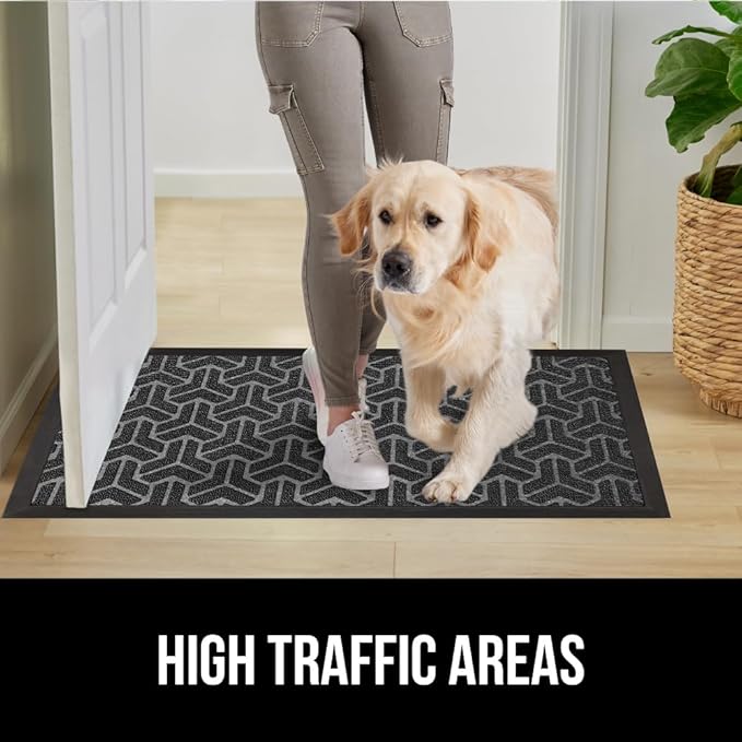 GORILLA GRIP 100% Waterproof All-Season WeatherMax Doormat 35x23, US Designed Natural Rubber, Stain and Fade Resistant, Low Profile Indoor Outdoor Door Mats, Easy Clean Patio Mat, Slate Geometric