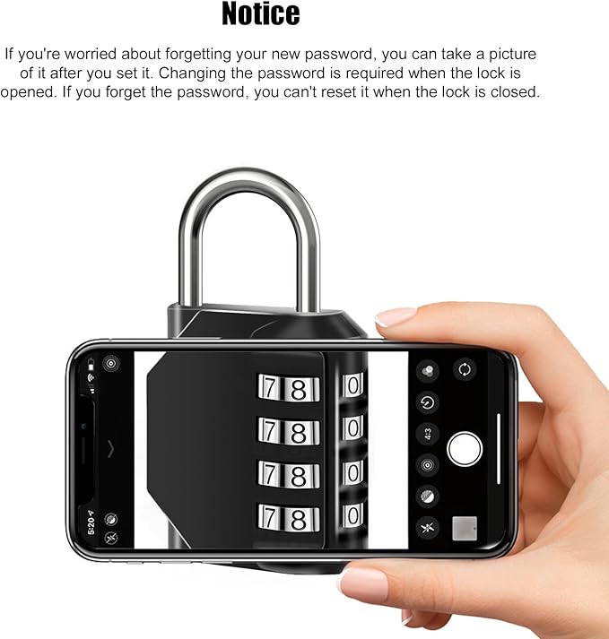 Combination Lock Waterproof 4 Digit Padlocks with Combination Code, Zinc Alloy Combination Lock for Door, Tool Boxes, Schools, Gym, Garden, Fences, Reel Cabinet & Storage, Black (1PCS)