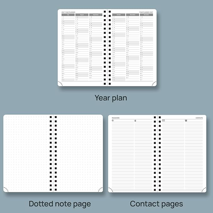 POPRUN 2026 Planner Weekly Notebook (Jan-Dec), Small Size 4''x 6.25'' - 2026 Pocket Calendar for Purse with Spiral Soft Cover, Plastic Ruler, Inner Pocket, 100 GSM - Cerulean Blue