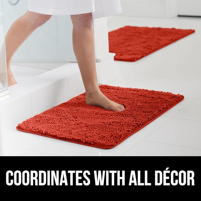 GORILLA GRIP Bath Rug Mat 30x20, Thick Soft Absorbent Chenille, Quick Dry Microfiber Mats, Rubber Backing Washable Shower Floor Rugs, US Designed Bathroom Bathmat Accessories, Decor, Sunset Orange