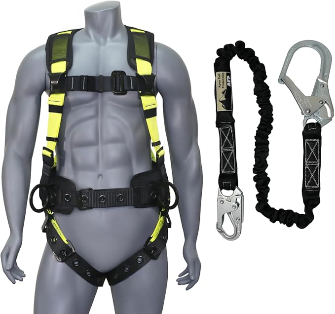 AFP Demon Comfortable Fall Protection Harness Kit – OSHA/ANSI PPE Full Body Safety Harness for Construction Work