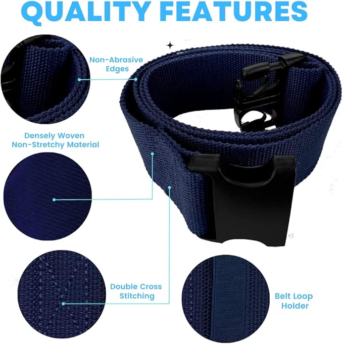 Gait Belt with Plastic Buckle by LiftAid - Transfer and Walking Aid with Belt Loop Holder for Assisting Therapist, Nurse, Home Care - 60"L x 2"W (Navy Blue)