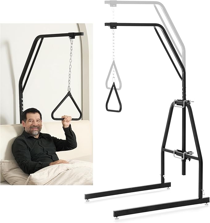 Bed Trapeze, Trapeze Bar for Bed Mobility Patient Aid Hospital Beds Triangle Pull Up Floor Stand Bar Heavy Duty for Elderly Assist Aid, Strong and Work Well