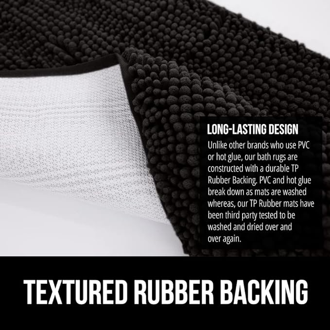 GORILLA GRIP Bathroom Rug Sets, Soft Chenille 2 Piece Area Rugs Set, Toilet Base Mat and 30x20 Carpet, Absorbent Microfiber Washable Mats Dry Quickly, Home Décor and Bath Room Accessories, Black