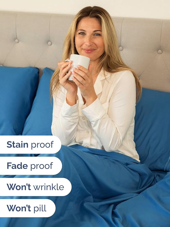 Extra Deep Cal King Sheet Set - 6 Piece Breathable and Cooling Sheets - Hotel Luxury Bed Sheets Set - Easy Fit - Soft, Wrinkle Free and Comfy Sheets Set - Denim Blue Sheet Set with Extra Deep Pockets