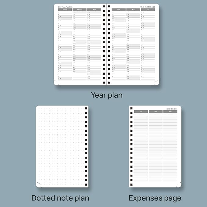 POPRUN Pocket 2026 Planner (Small Size- 4'' x 6.25'') Weekly and Monthly for Purse - Calendar 2026 (Jan. 2026 - Dec.2026) with Soft Cover, Plastic Ruler - Grey