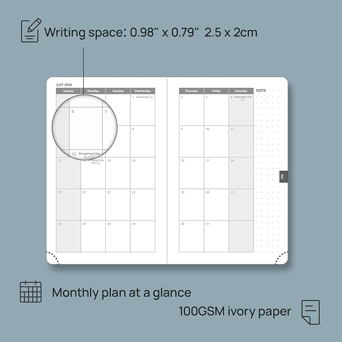 POPRUN 2026 Weekly & Monthly Planner Calendar,Pocket 4'' x 6.25'', Horizontal Layout with Lined Sections, Jan. 2026 - Dec. 2026, Leather Hardcover, 100GSM Paper, Inner Pocket - Aquamarine