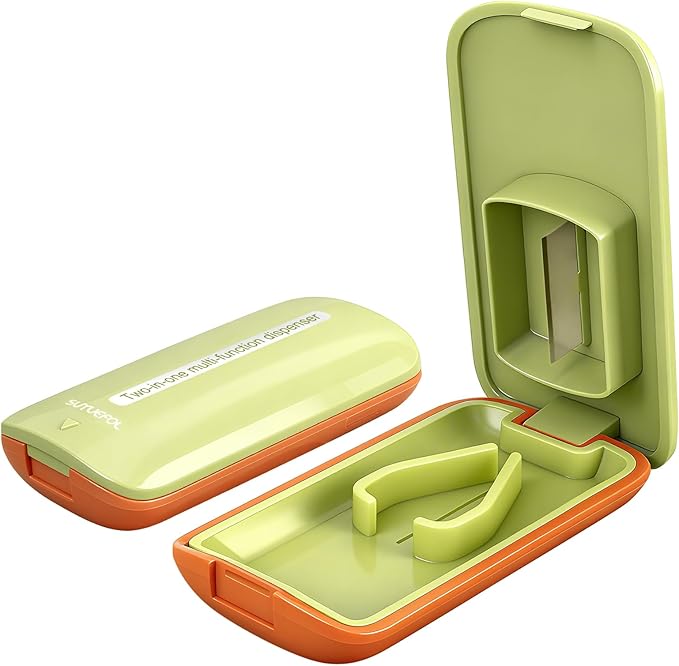 JohnBee Pill Cutter - Sharp & Durable Silicone Pill Splitter, Non-Slip Base, Portable Tablet Cutter for Daily Medication, Vitamins & Supplements. Designed for Swallowing Difficulties & Pets (Green)