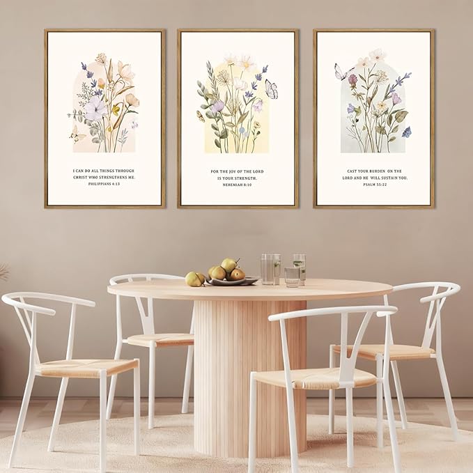 IARTTOP Extra Large Christian Floral Wall Art Framed 24x36 Inch Bible Verse Scripture Art Prints Minimalist Botanical Wildflower Religious Canvas Wall Decor for Living room Bedroom Set of 3