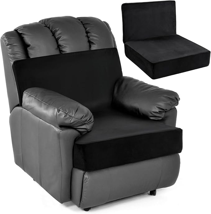 HOMBYS Foam Recliner Chair Cushions for Elderly, 4" Thick Chair Pads with Back Support for Office, Non-Slip Medium Firm Seat Cushion with Lumbar Pillow (Black, 22"x22"+13" Backrest)