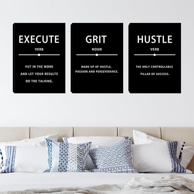 Inspirational Wall Art Set of 3, Minimalist Framed Wall Art Motivational Black Canvas Artwork Paintings, Positive Quotes Room Decor, Office Wall Posters for Living Room Bedroom Office 12"x16"x3