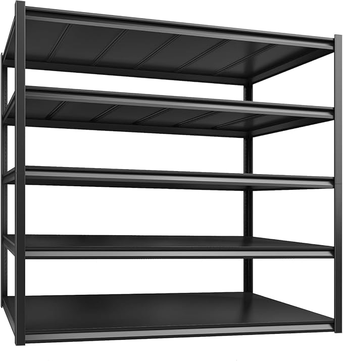 REIBII 48.2" W Garage Shelving, Metal Shelving 3000LBS, Storage Shelves Adjustable Metal Shelf, Industrial 5 Tier Shelves for Basement Pantry Warehouse Supermarket, 72.2" H x 24.2" D x 48.2" W