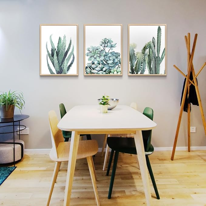 Natural Wood Framed Canvas Wall Art For Living Room Bathroom Wall Decor For Bedroom Kitchen Artwork Canvas Prints Green Plant Flowers Painting Large Size Framed Office Home Decorations Family Picture