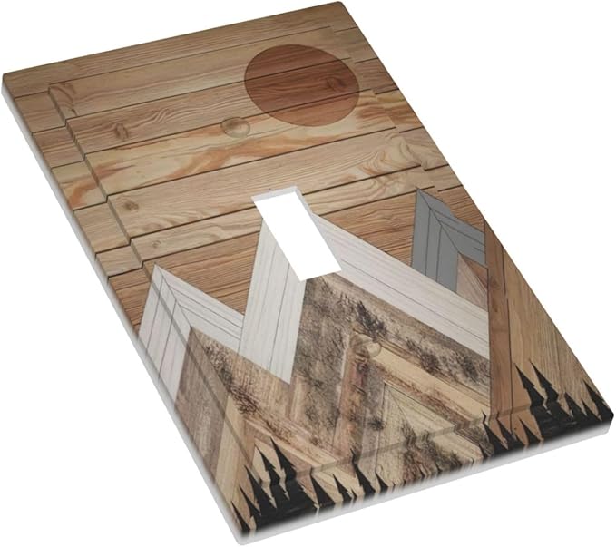 Wooden Planks Mosaic Snow Mountain Sun Decorative Light Switch Cover 1 Gang Single Toggle Device Electrical Faceplate Switchplates Decorator Outlet Wall Plate for Farmhouse Home Decor