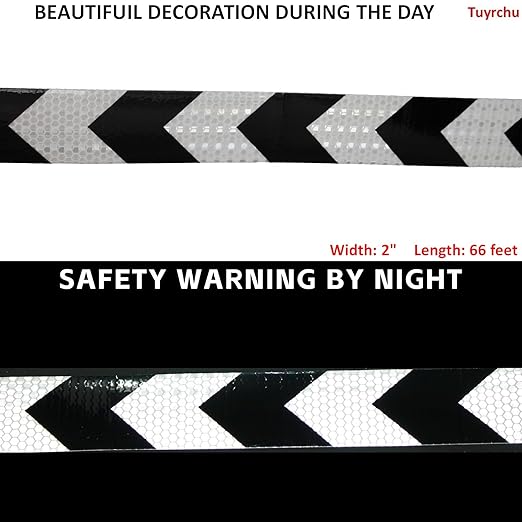 Black White Reflective Tape 2 inch X 66 feet, Outdoor Waterproof Hazard Conspicuity Warning Industrial Marking Tape