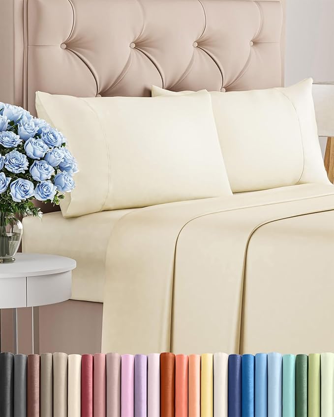Twin XL 4 Piece Sheet Set - Cooling & Breathable Bed Sheets - Hotel Luxury Bed Sheets for Women, Men, Kids & Teens - Bedding w/Deep Pockets & Easy Fit - Soft & Wrinkle Free - Twin XL Off White Sheets