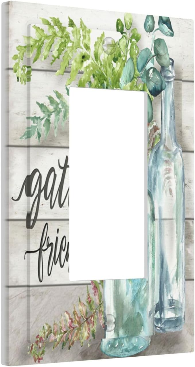 Outlet Covers Watercolor Modern Flower 1 Gang Wall Plate Single Rocker Light Switch Cover Floral Plant Wood Decorative GFCI Receptacle Cover Electrical Switchplate for Farmhouse Bathroom Decor