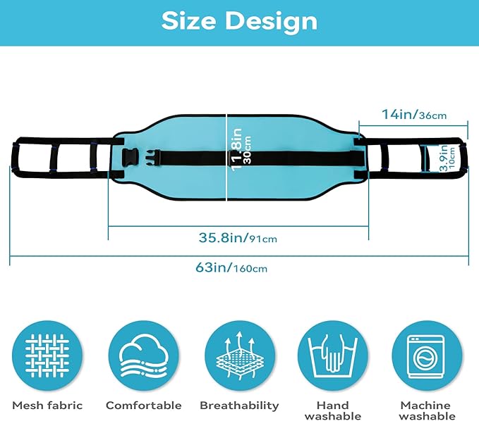 Transfer Sling Gait Belts, Padded Assist Transfer Belts, Heavy Duty Patient Lift Belt, Lifting Aid and Mobility Standing for Disabled, Injured, Seniors - Safely Move from Wheelchair and Bed (Blue-d)