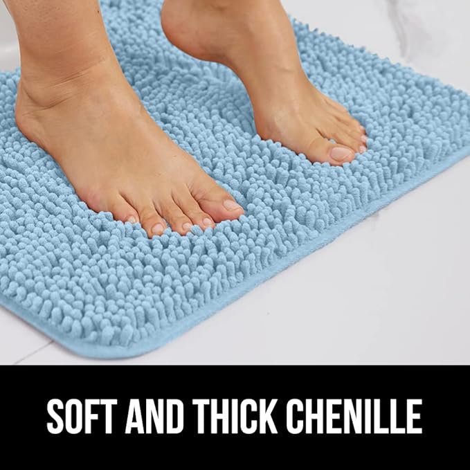 GORILLA GRIP Bathroom Rug Sets, Soft Chenille 2 Piece Area Rugs Set, Toilet Base Mat and 30x20 Carpet, Absorbent Microfiber Washable Mats Dry Quickly, Home Décor and Bath Room Accessories, Sky