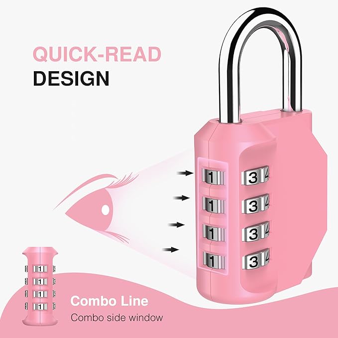 Puroma 2 Pack Combination Lock for Locker 4 Digit Outdoor Waterproof Padlock for School, Gym, Sports, Fence, Toolbox, Gate, Case, Outdoor, Hasp Storage, Cabinets (Rose Pink)